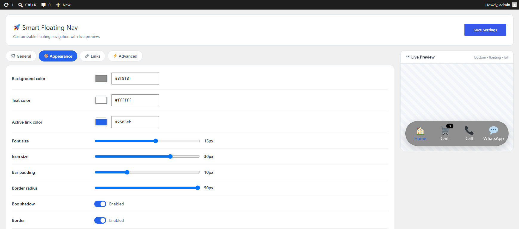 Admin Panel - Appearance Settings